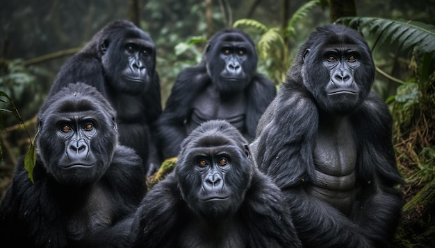 Foto retrato primata macaco bonito olhando sentado na floresta tropical gerada por ia