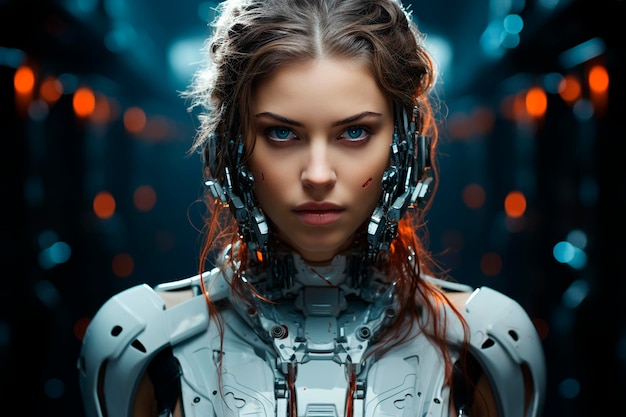 Retrato de primer plano de una ai robotgenerativa femenina