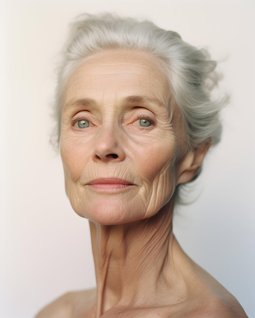 Foto retrato en primer plano de una anciana en el interior