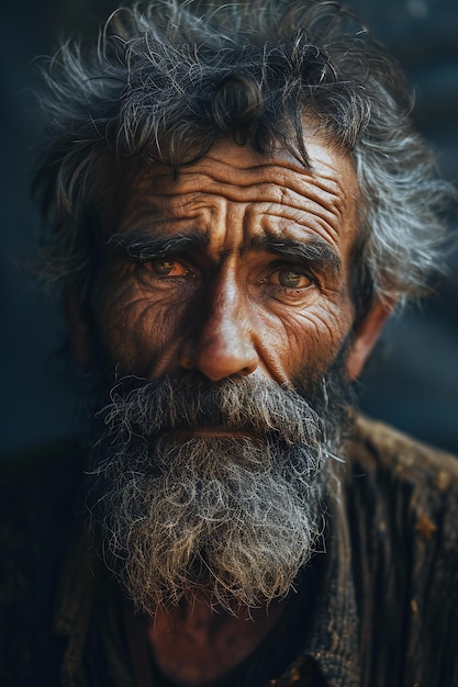 Foto retrato en primer plano de un anciano con barba larga y bigote