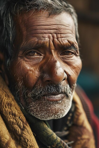 Retrato en primer plano de un anciano indio con barba