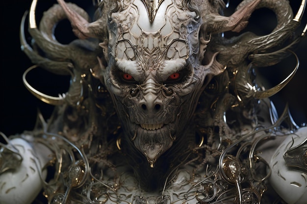 Retrato en primer plano de la cabeza de un alienígena con ojos rojos