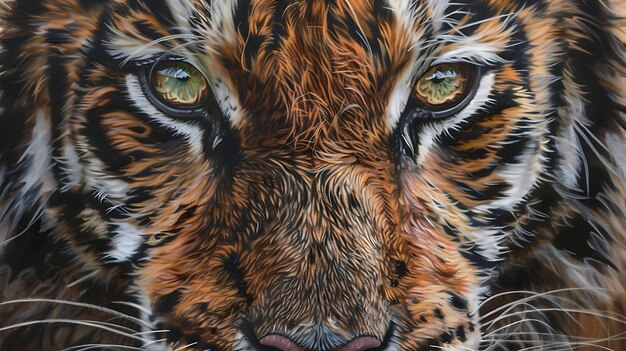 Retrato en primer plano de una cara de tigre con ojos verdes penetrantes