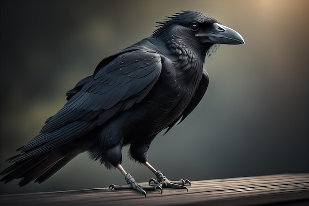 Retrato en primer plano de un cuervo negro Corvus corax ai generative.