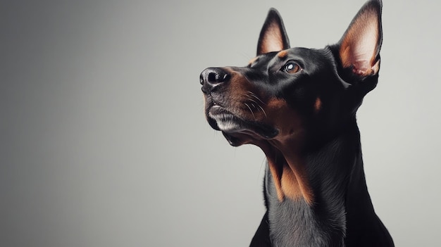 Un retrato en primer plano de un Doberman mostrando sus rasgos y su expresión alerta