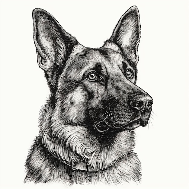 Foto retrato en primer plano de estilo grabado de pastor alemán dibujo en blanco y negro perro lindo mascota favorita