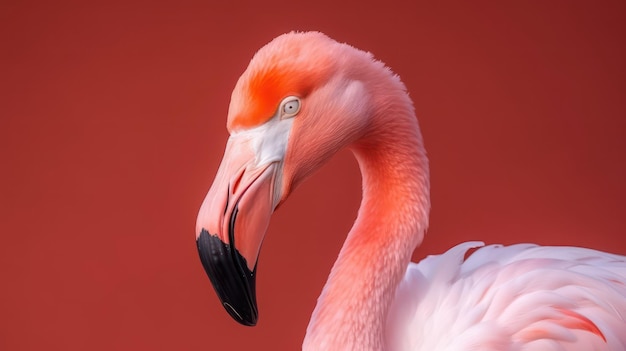 Retrato de primer plano de flamenco rosa sobre fondo rosa IA generativa