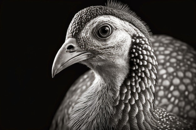 Retrato de primer plano de gallina de guinea sobre un ai generativo de fondo monocromo