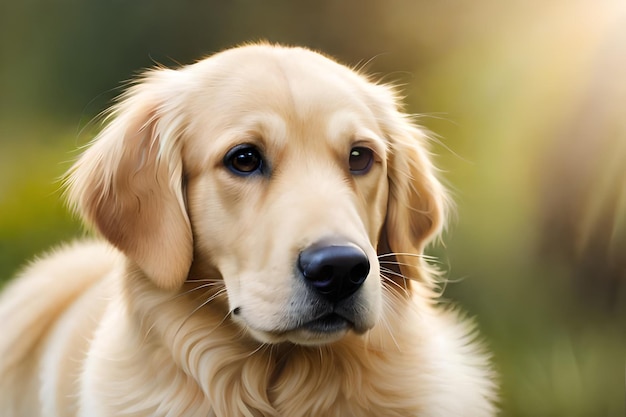 retrato en primer plano de un golden retriever beige con borrón bokeh