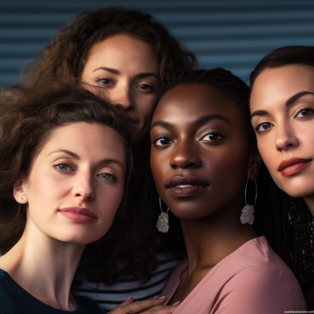 Foto retrato en primer plano de un grupo multicultural en un estudio