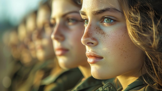 Retrato en primer plano de una hermosa chica con un uniforme militar