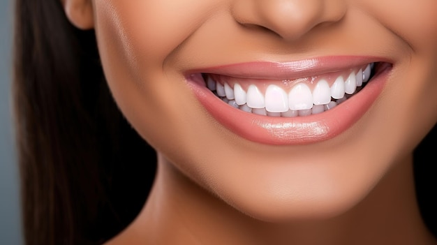 Retrato en primer plano de una hermosa joven modelo latina hispana sonriendo con los dientes limpios