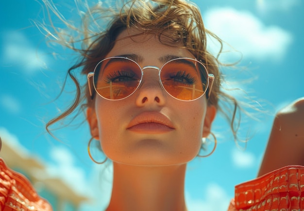 Retrato en primer plano de una hermosa mujer joven con gafas de sol