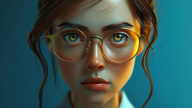 Foto retrato en primer plano de una hermosa mujer joven con gafas tiene cabello castaño claro y ojos verdes claros