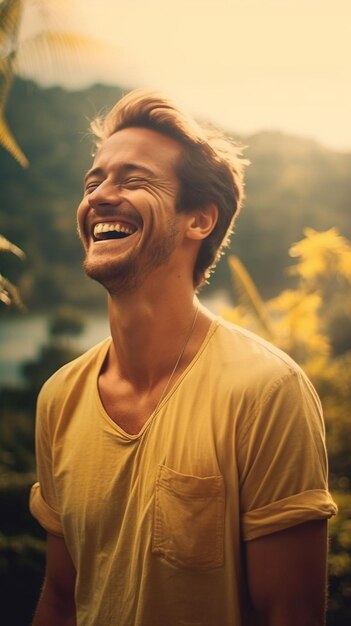 Foto retrato en primer plano de un hombre sonriendo para una cámara