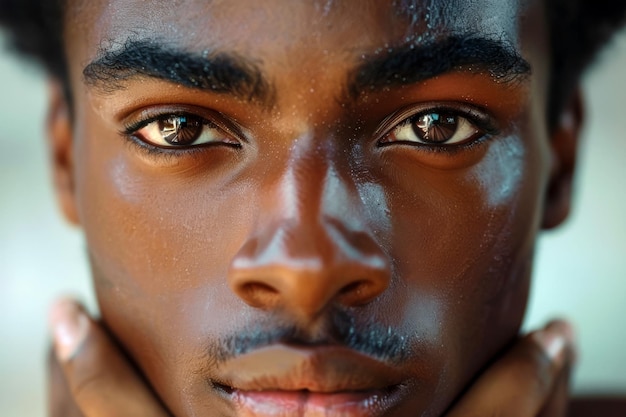 Foto retrato en primer plano de un joven afroamericano mirando a la cámara