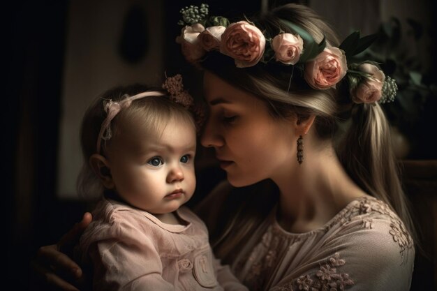 Retrato en primer plano de una joven madre y su pequeño hijo momentos felices de la familia
