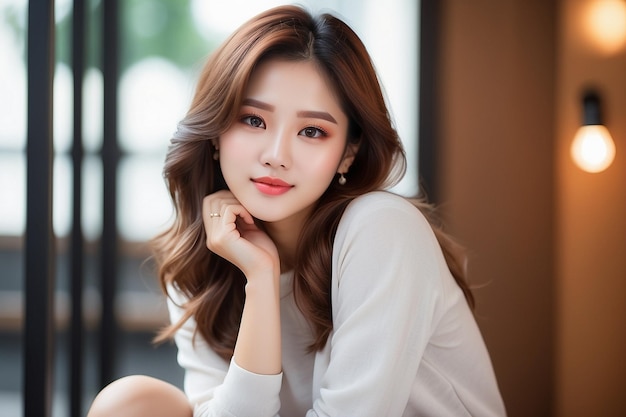 retrato en primer plano de una joven modelo coreana hermosa dama