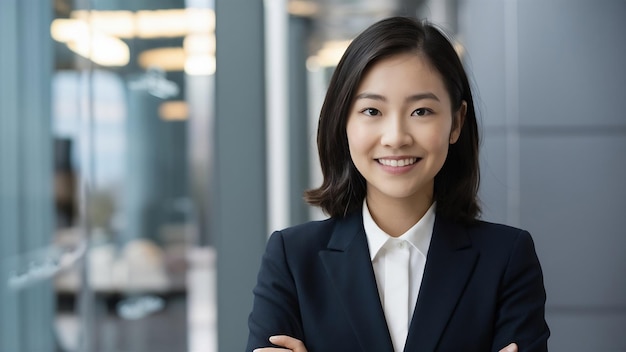 Retrato en primer plano de una joven mujer de negocios asiática