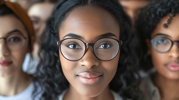 Foto retrato en primer plano de una joven segura que usa gafas. ella está mirando a la cámara con una ligera sonrisa.