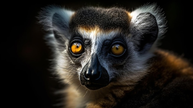 Un retrato de primer plano de un Lemur Catta tomado en una IA generativa salvaje