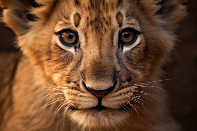 Retrato en primer plano de un león bebé IA generativa