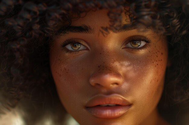 Retrato en primer plano de una linda chica afroamericana con peinado afro