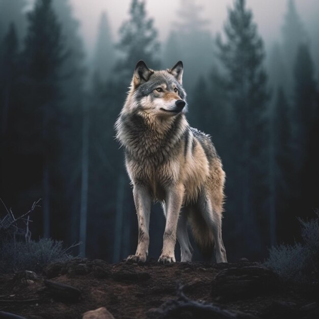 retrato en primer plano de un lobo en el bosque