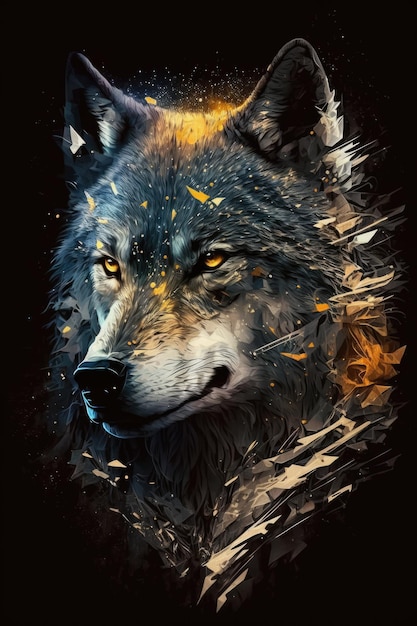 Retrato de primer plano de un lobo creado con tecnología de IA generativa