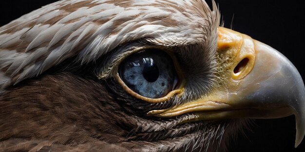 Retrato de primer plano del majestuoso águila bandera estadounidense en el fondo