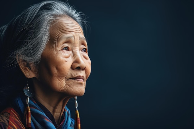 Retrato en primer plano de una mujer asiática de edad avanzada Una mujer asiática anciana con arrugas