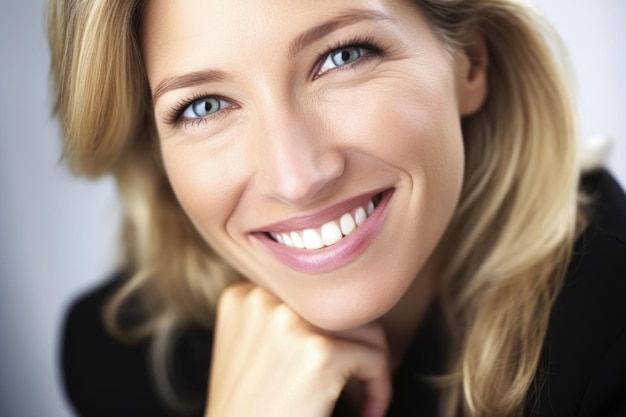 Foto retrato en primer plano de una mujer de negocios sonriendo a la cámara creado con ia generativa