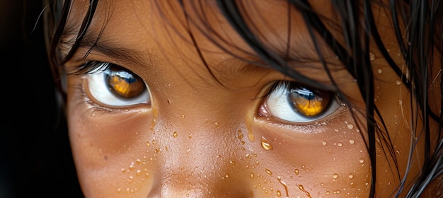 Retrato en primer plano de una niña llorando con lágrimas corriendo por su cara