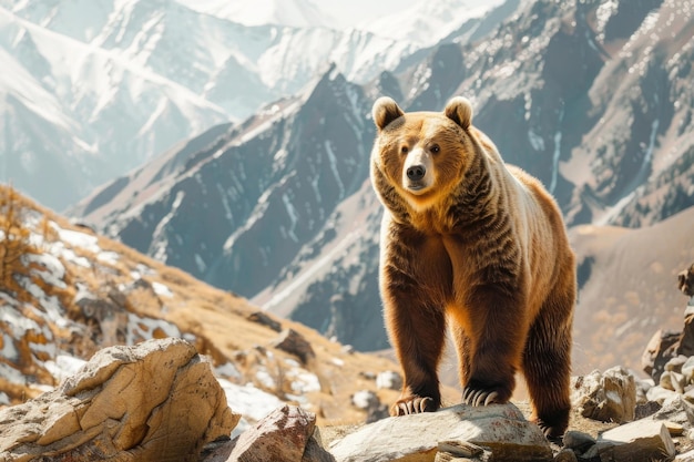 Retrato en primer plano de un oso de Tian Shan con garras blancas en su hábitat natural