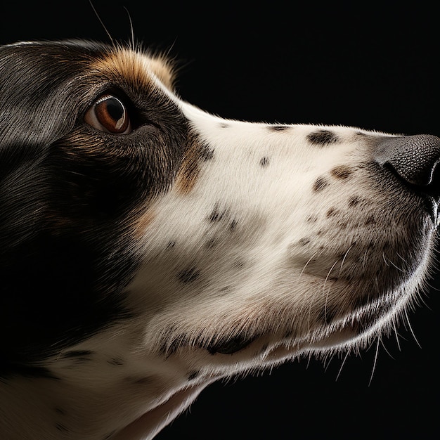 Foto retrato en primer plano de un perfil de perro sobre un fondo negro