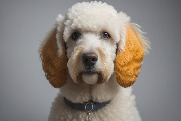 Retrato en primer plano de un perro caniche en un fondo de color sólido ai generativo