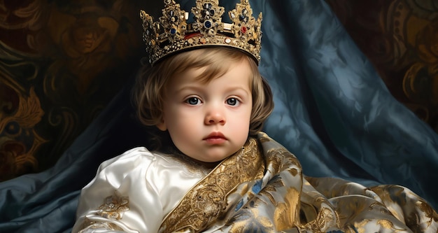 Retrato de un principito con una corona de oro sobre un fondo oscuro