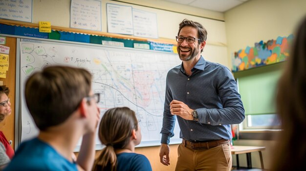 Foto un retrato de un profesor en un aula.