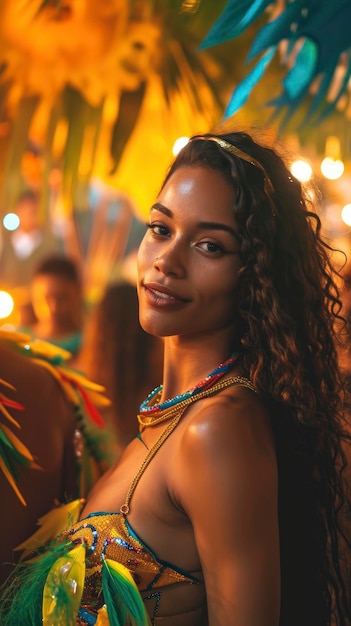 Retrato profissional de meio corpo de mulher brasileira sensual e bonita durante o carnaval do Rio