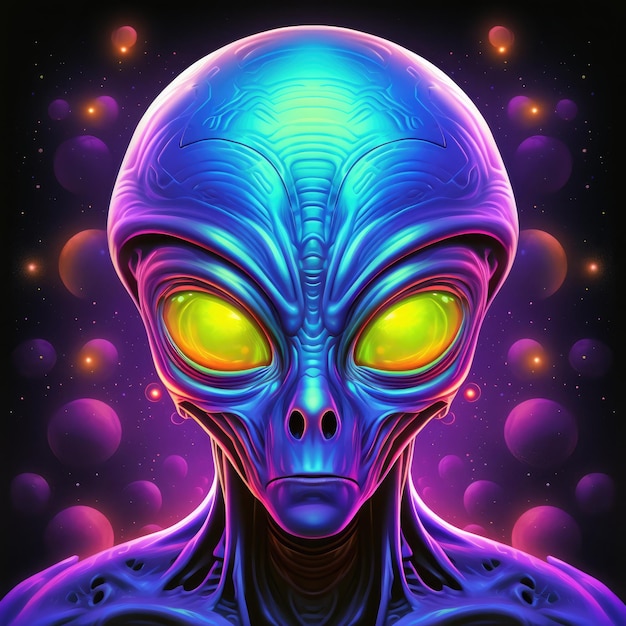 Retrato psicodélico colorido de un alienígena Diseño de ilustración