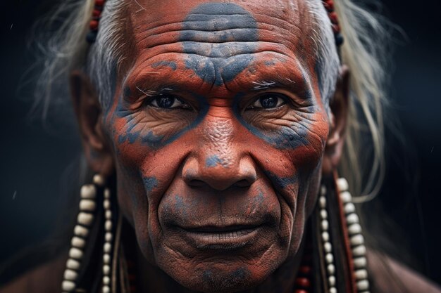 Foto retrato que captura la esencia de la cultura indígena hombre adornado con trajes tradicionales