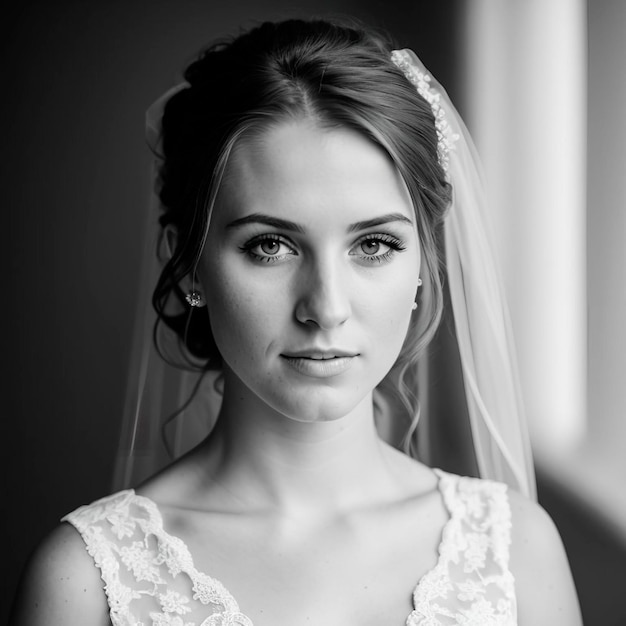Un retrato de una radiante novia de 25 años radiante de alegría con su elegante vestido de novia Cautivante