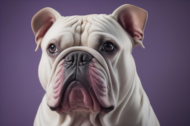Retrato de una raza de perro Bulldog inglés en un fondo de color sólido ai generativo