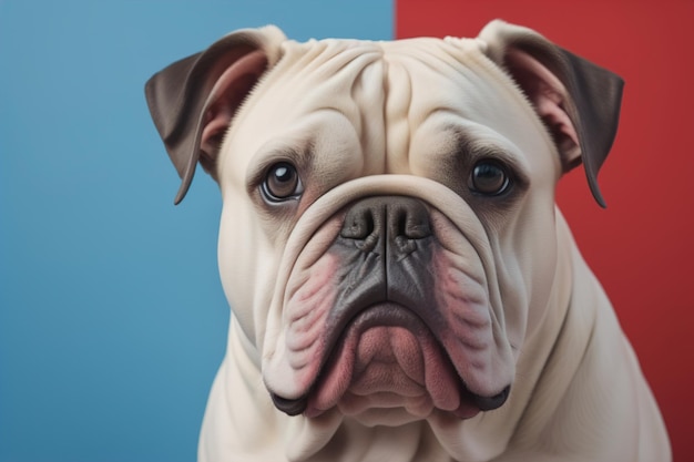 Retrato de una raza de perro Bulldog inglés en un fondo de color sólido ai generativo