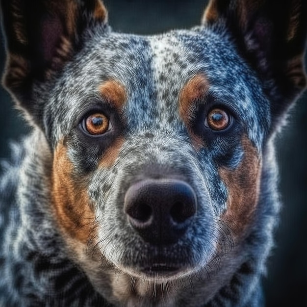 Retrato realista arrebatador de cão de gado australiano em fundo isolado