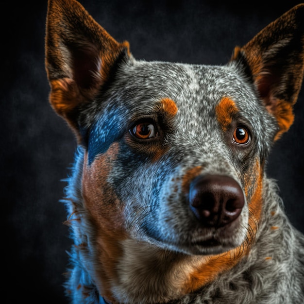 Retrato realista arrebatador de cão de gado australiano em fundo isolado