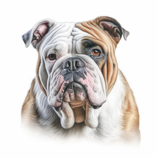 Retrato realista de un bulldog inglés dibujo detallado y colorido en carbón