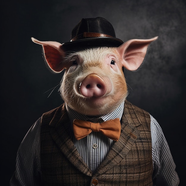 un retrato realista de un cerdo en un traje