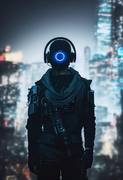 Retrato realista de una chica ciberpunk de ciencia ficción en un traje cibernético Hombre futurista de alta tecnología del futuro