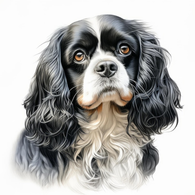 Retrato realista de cachorro Cavalier Spaniel ilustração abstrata